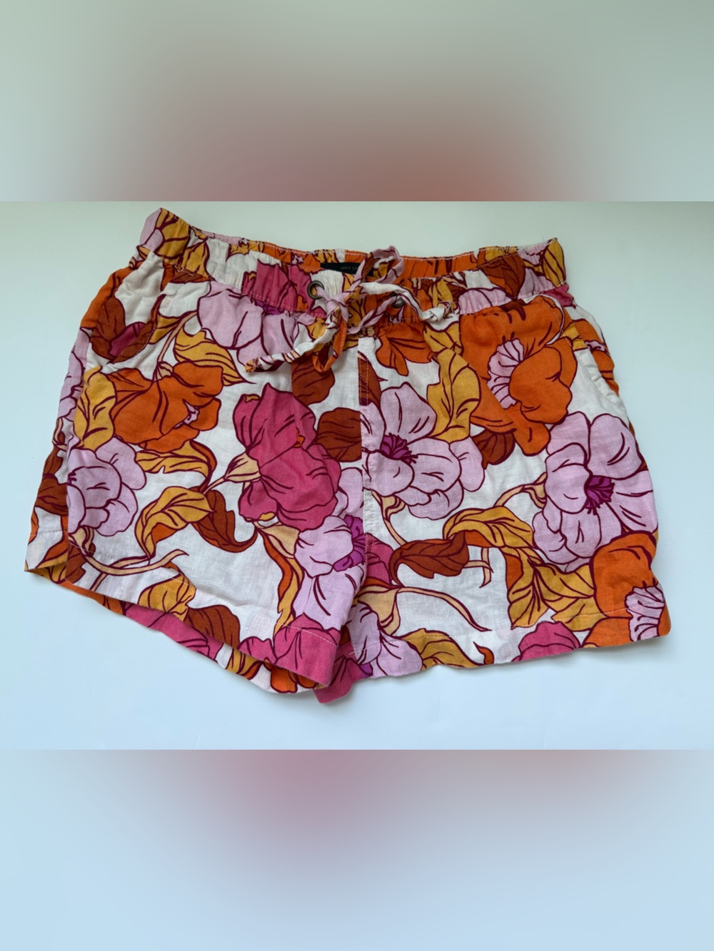 100% LINEN Rachel Roy Floral Tie-Waist Shorts